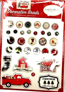 Christmas Market Decorative Brads Barn Red Truck Farm Fresh Trees Carta Bella - Picture 1 of 1