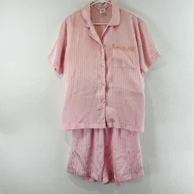 Womens M Secret Treasures Pajama Set Pink Satin Top Sleep Shorts - Image 1 of 4