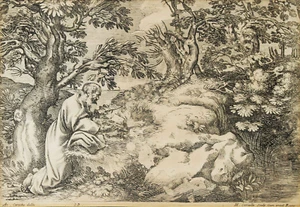 Kupferstich Annibale Carracci (1560-1609) Heiliger Hieronymus ? gerahmt 58x46 cm - Bild 1 von 4