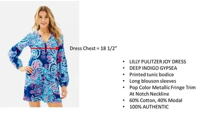 Lilly Pulitzer Women's Joy Dress In Deep Indigo Gypsea Pink Blue Tassel Medium - Image 1 of 4