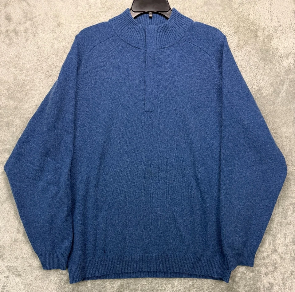 Suéter Kinross Cashmere Para Hombre XXL Azul 1/4 Cremallera Pullover 100% Cachemira Foto 1 de 4