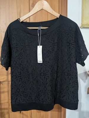 BNWT ESPRIT Camiseta Top Forrada Encaje Negro Talla S PVP £45.00 Foto 1 de 4