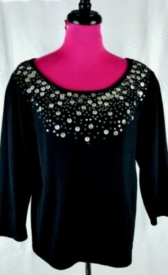 Новый с Ярлыками Victor Costa случай черный блестками свитер размер L 3/4 рукав - Изображение 1 из 4