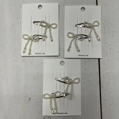 Grampos de cabelo Forever 21 prata branca pérola pendurada laço 3 pacotes de 2 acessórios - Imagem 1 de 4
