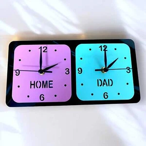 Bespoke Named square coloured Two Time Zone Clocks & Desk Stand - Many Colour Ch - Picture 1 of 11