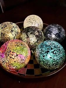Illuminated Ornament Mosaic Glass Light up Orb Battery Operated - Picture 1 of 57