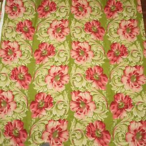 Free Spirit Chateaux Rococo Large Floral Fabric Green Cotton 1.6 YD