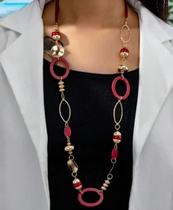 Long Red Beaded Necklace - Picture 1 of 10