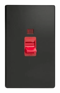 Interruptor de cocina vertical doble placa Varilight XDL45NS Premium negro 45A sin tornillos - Imagen 1 de 1