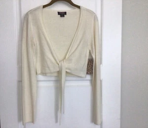 NWT Vintage Y2K Cardigan Sweater M Cream Ivory Cropped Tie Front Bolero Shrug - Picture 1 of 8