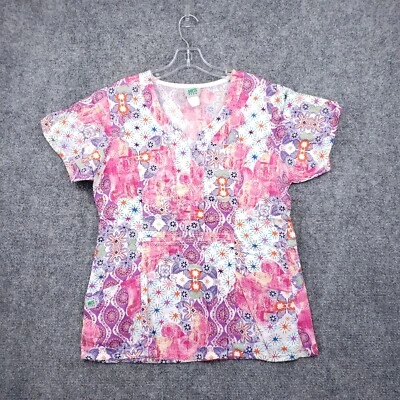 WS Gear Scrub Top Womens M Medium Pink Medical Uniform Patterned Short Sleeves - Image 1 of 4