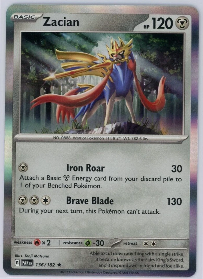 Pokemon TCG Zacian 136/182 Sv04: Paradox Rift Holo Rare - Image 1 of 1