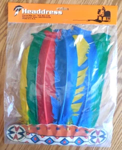 NEW  Native American Indian Feather "Headdress" Costume Red*Green*Blue*Yellow - Picture 1 of 2