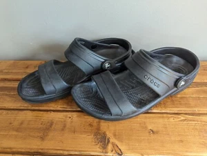 Crocs Sandals Men's Sz 10 / Women's Sz 12 Black Strap On Slip On Shoes - Picture 1 of 8