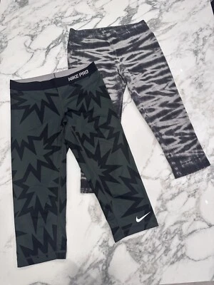 LOTof2 Nike PRO DriFit Capri Crop 跑步紧身裤 M 码 中号 灰色 深绿色 — 第 1/4 张图片