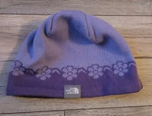 The North Face Girl's Kids Floral Beanie Purple OS Knit Hat No Signs of Wear  - Picture 1 of 5