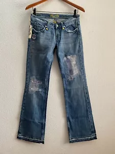 NEW Y2K Miss Me Micaela Flare Raw Hem Distressed Patchwork Jeans 27 NWT Boho - Picture 1 of 8