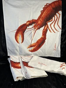 Set Of 4 Williams Sonoma Large Cloth Napkins Cotton Lobster Seafood Coastal - Picture 1 of 6