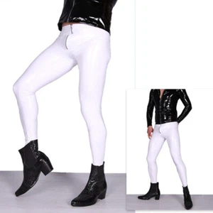 Men Faux Latex Legging Wet Look Pants Slim Fitted Skinny Stage Club Wear Zip - Picture 1 of 16