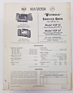 RCA Victor Victrola VGP 61 VGP 67 Record Changer Service Data - Bild 1 von 1