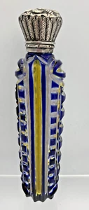 Stunning Victorian Large Silver Flash Cut Yellow and Blue Scent Bottle - Picture 1 of 17