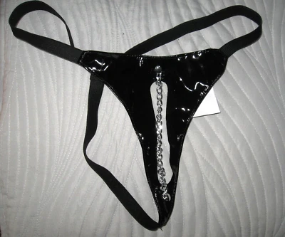 *NEU* Lack G-String Gr L-XL Gr. 44 - 50  Schwarz Kette Club Fetisch Reizwäsche - Bild 1 von 4