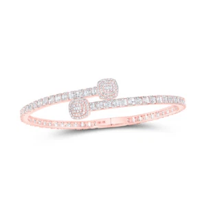 10kt Rose Gold Womens Diamond Cushion-accent Cuff Bangle Bracelet 2-5/8 Cttw - Picture 1 of 1