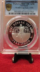 Vietnam 1989 World Cup Italy 999 Silver 100 Dong Soccer / Football PCGS PR67 - Picture 1 of 10
