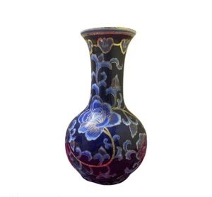 Vintage chinesische Vase blau und gold Porzellan Blumen bemalt schöne Wohndeko - Bild 1 von 5
