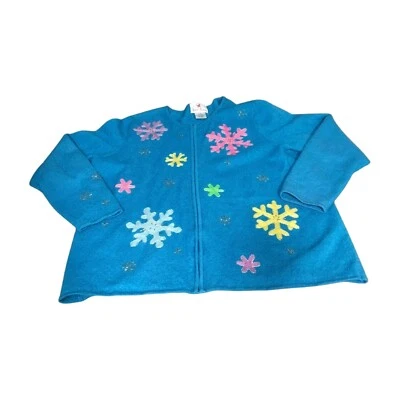 QUACKER FACTORY Women’s Blue Zip Front Felted 100% Wool Snow Flex  Size 1X - Image 1 of 4