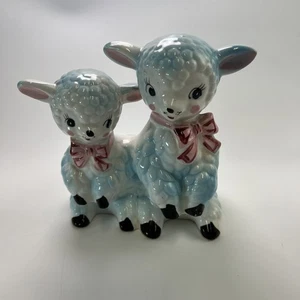 Vintage Anthropomorphic Lamb Mom Baby Planter Figurine Japan Easter Pink Mcm - Picture 1 of 5