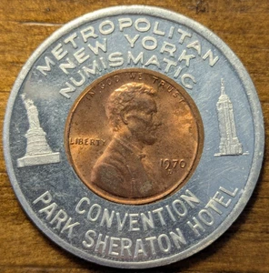 1970 New York City Numismatic Convention Park Sheraton Hotel Encased Cent Penny - Picture 1 of 4