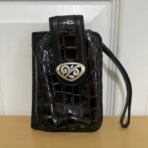 Brighton Leather Croc-Embossed Wristlet Cellphone Holder Bifold Wallet - Picture 1 of 11