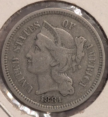 1881 three cent nickel - Image 1 of 2