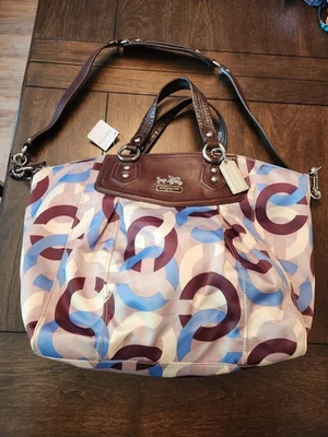 Nuevo con etiquetas Bolso de Mano Coach Madison Claire Op Art Periwinkle Nuevo Marrón Azul Foto 1 de 4