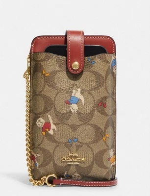 Novo com etiquetas Coach telefone tiracolo em lona assinatura luvas estampa gato CF313 cáqui 🐈 - Imagem 1 de 4