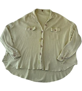 Camisa Top Free People FP One Verde Tejido Gofre Con Botones Talla Grande - Imagen 1 de 11