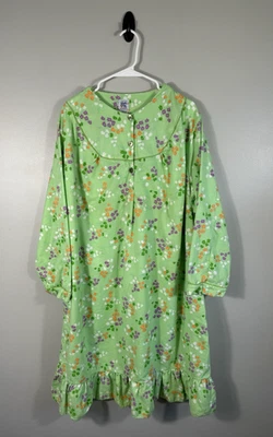 Camisón Vintage Night Owl Franela Mujer 48 2X Verde Floral Granny Country Foto 1 de 4