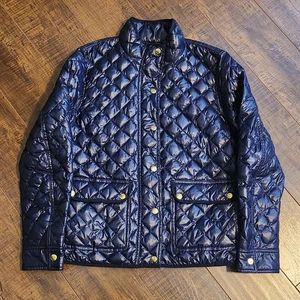 J. Crew Women’s Navy Blue Shiny Quilted Downtown Field Puffer Jacket PETITE L PL - Picture 1 of 6