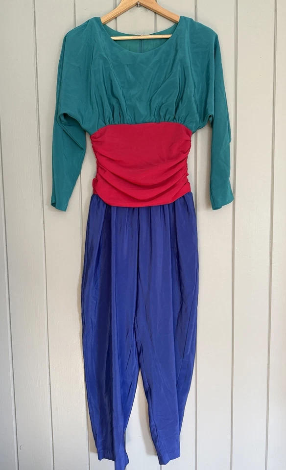 Mono de crepé Jody California años 80 bloques de colores mameluco fiesta discoteca de colección Foto 1 de 4