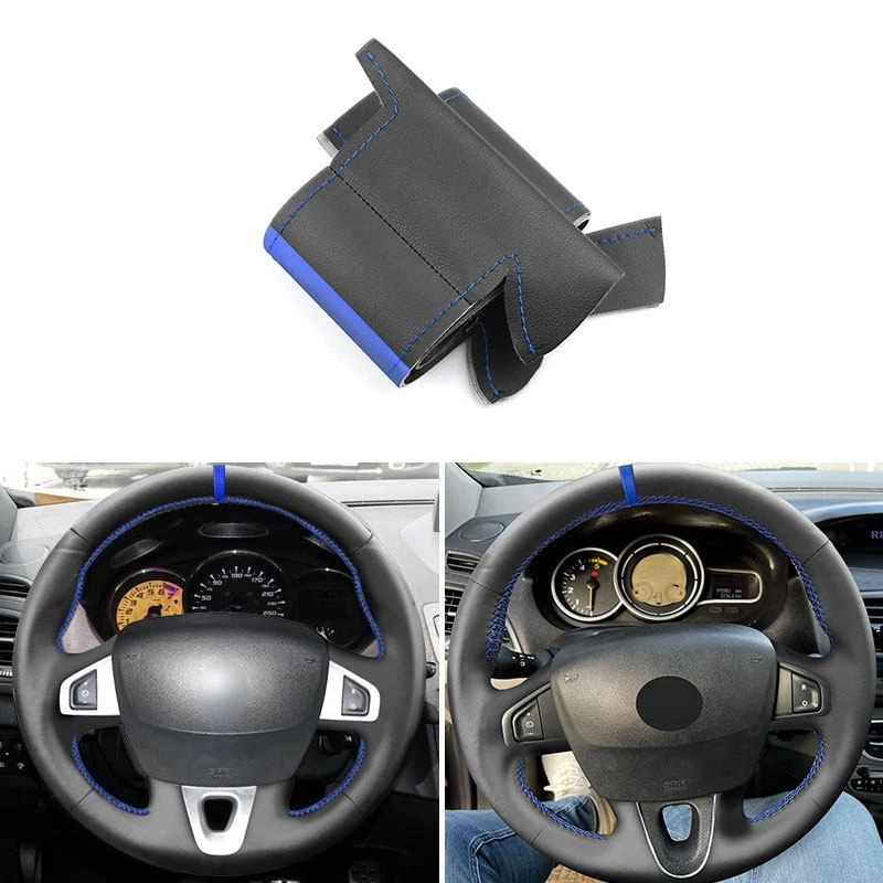 DIY Black+Blue Leather Steering Wheel Cover For Renault Samsung SM3 Fluence (ZE) - Image 1 of 4
