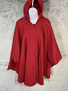 Vintage Coloratura Boston Poncho Wool Dotted Oversized Hooded Button Up Cape 80s - Picture 1 of 12