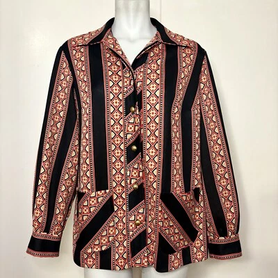 Camisa De Colección Negra Roja Rayas Suroeste Doble Tejido Poliéster Cuello Daga Foto 1 de 4