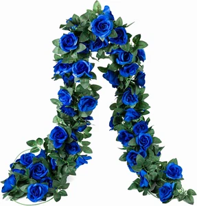 2 Pack (16FT) Artificial Rose Vine Fake Flowers Garland Hanging Silk Rose Ivy Pl - Picture 1 of 12
