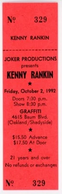 Kenny Rankin Concert Ticket Graffiti Pittsburgh, PA 1992 - Image 1 of 2