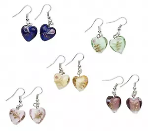 Lampwork Glass Earrings Mix Heart Colors Jewelry Set 5 Pair in Gift Box - Picture 1 of 3