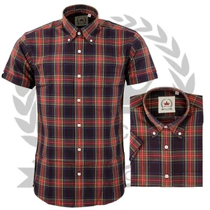 Camisa a cuadros Relco manga corta cuello abotonado tartán retro vintage azul marino - Imagen 1 de 9
