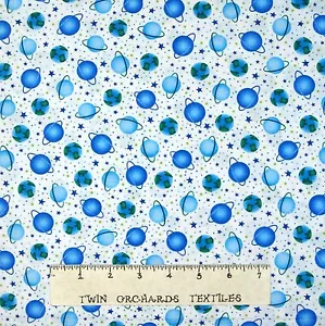 Space Fabric - Rockets & Robots Planet Toss White - Benartex YARD - Picture 1 of 1