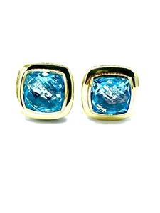 David Yurman Faceted Blue Topaz 18K & Sterling Silver Post/Clip Earrings - Picture 1 of 7