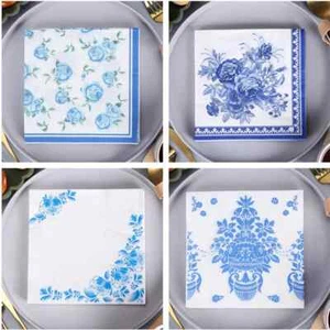 20Pcs/pack Blue Rose Flower Paper Square Dinner Napkins Wedding Birthday Decor - Picture 1 of 10